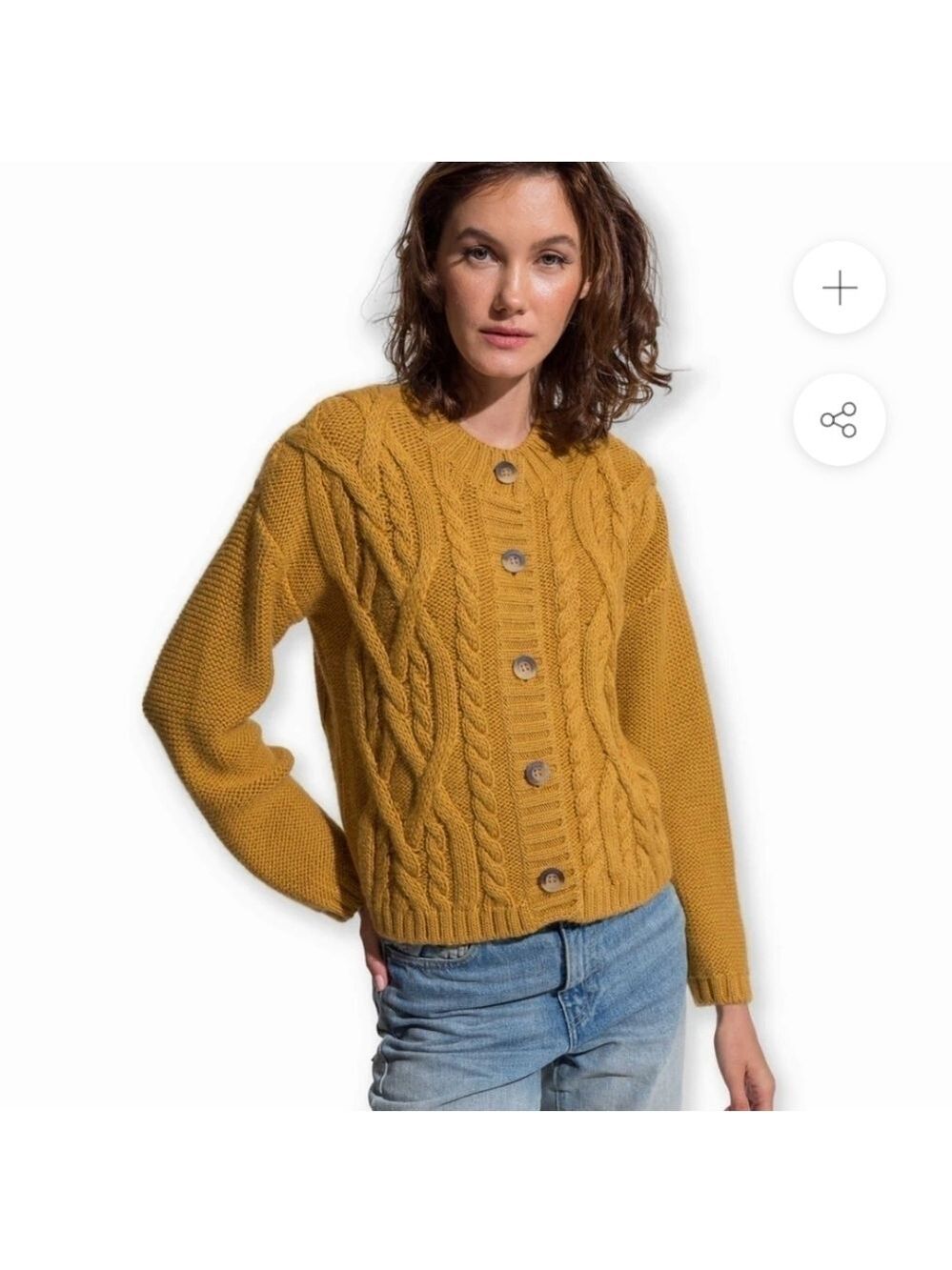 HAND MADE CHUNKY WOOL OR WOOL BLEND WOMENS BUTTON CARDIGAN L new